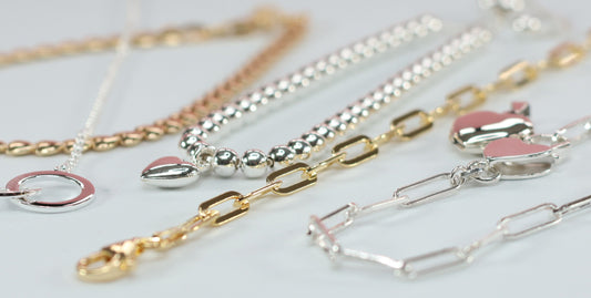A collection of necklaces showcasing timeless silver jewellery trends featuring various styles and textures