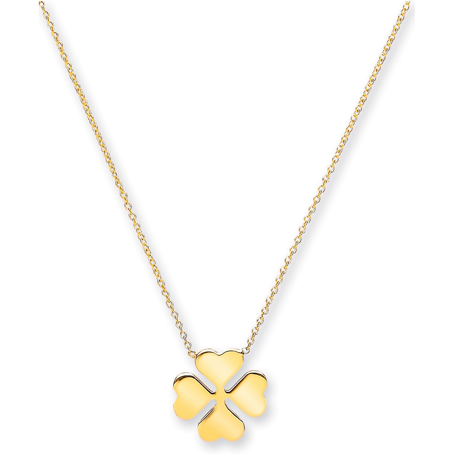 Elegant 9ct gold clover necklace with a delicate chain and polished clover pendant
