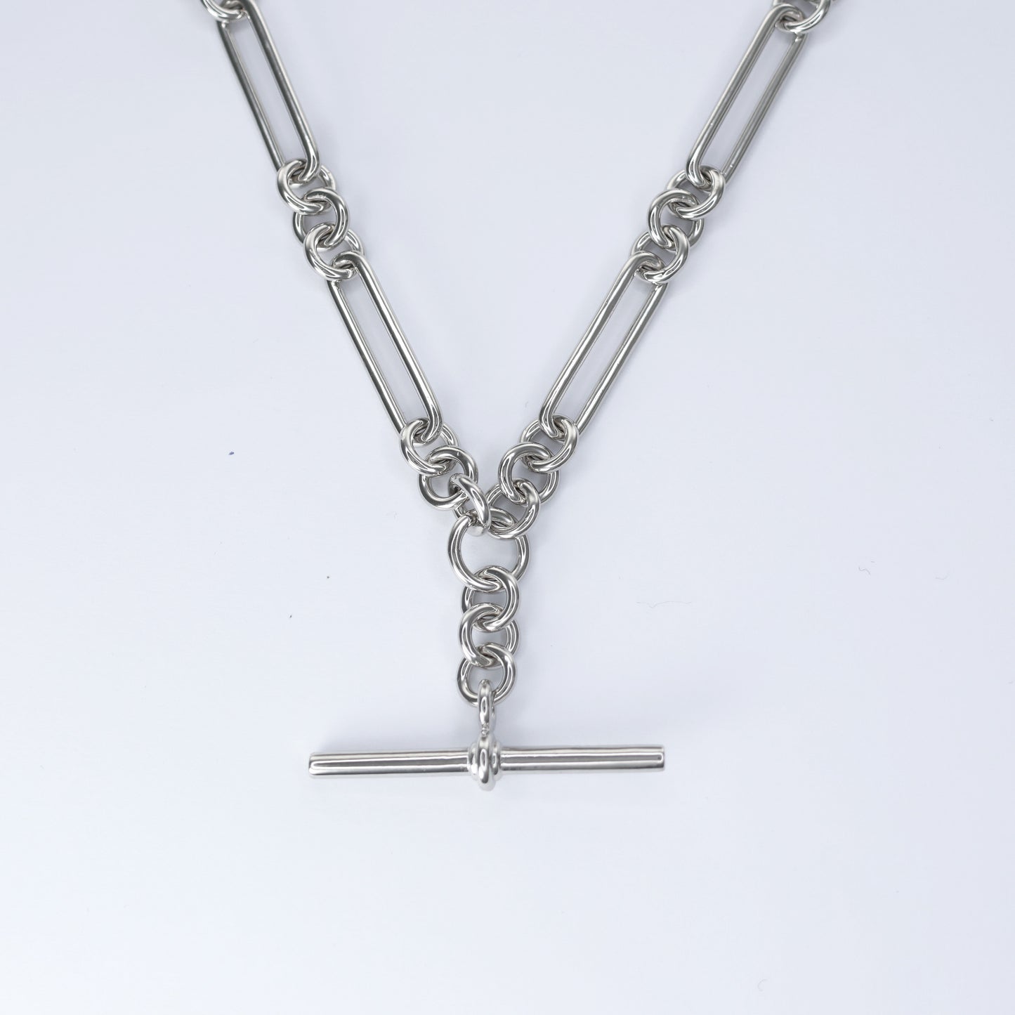 Silver Albert chain with T-Bar modern vintage style perfect for layering or standalone fashion