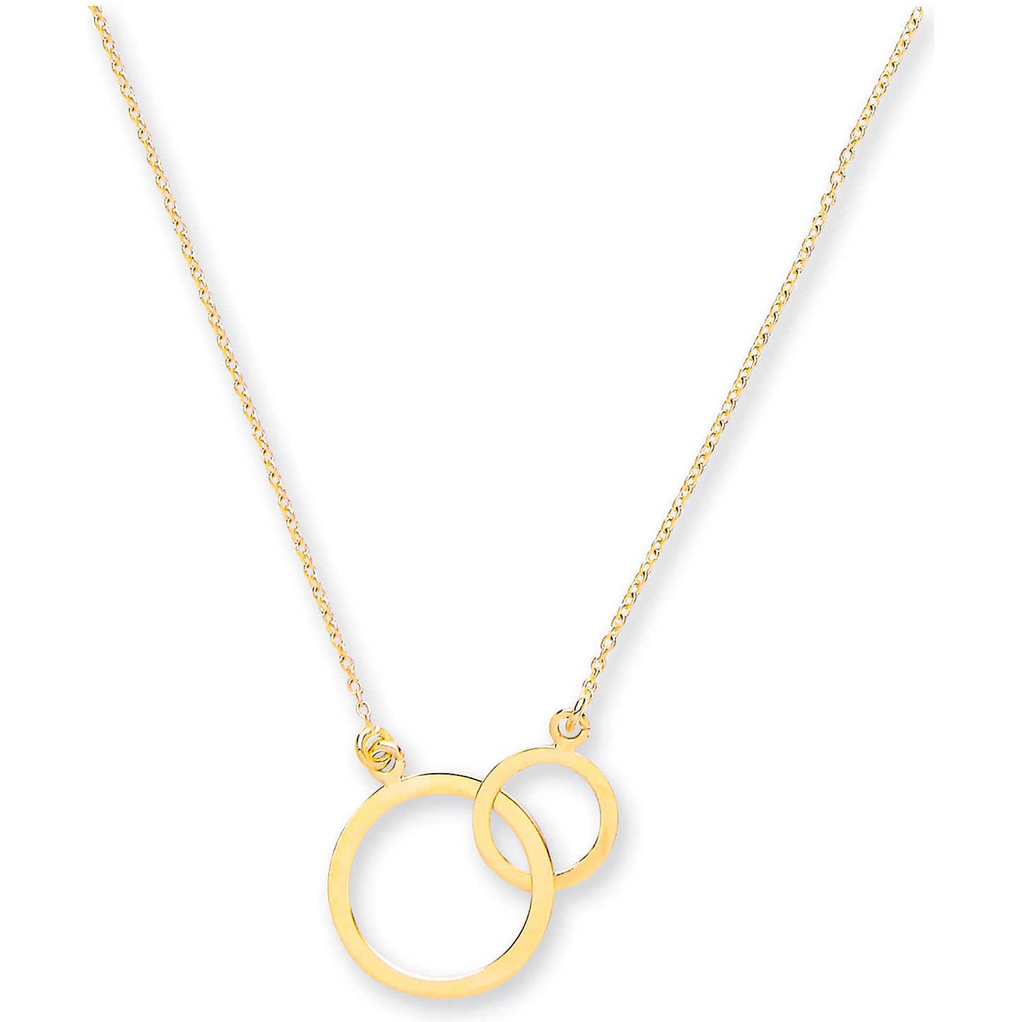 Elegant gold circle pendant necklace featuring interlocking circles on a delicate chain