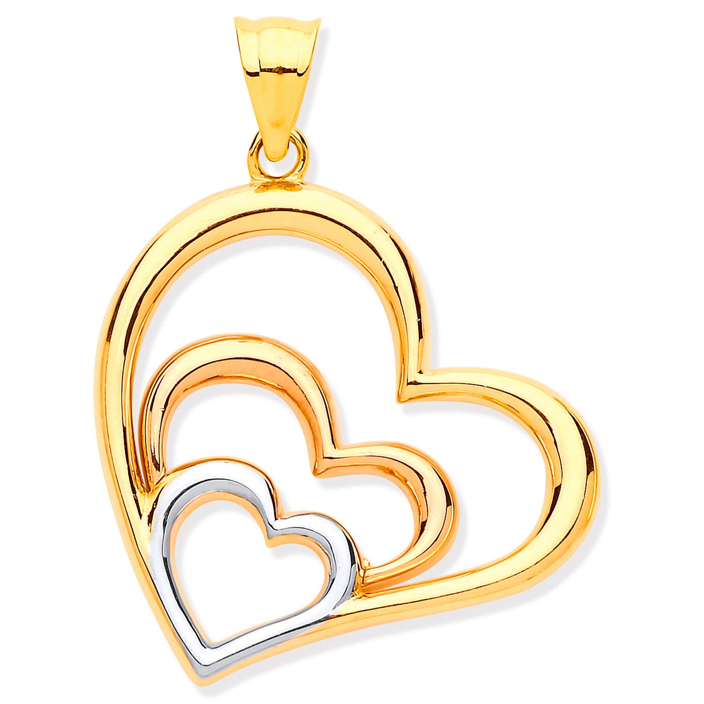 Gold trilogy heart pendant showcasing three interlocking hearts in elegant design