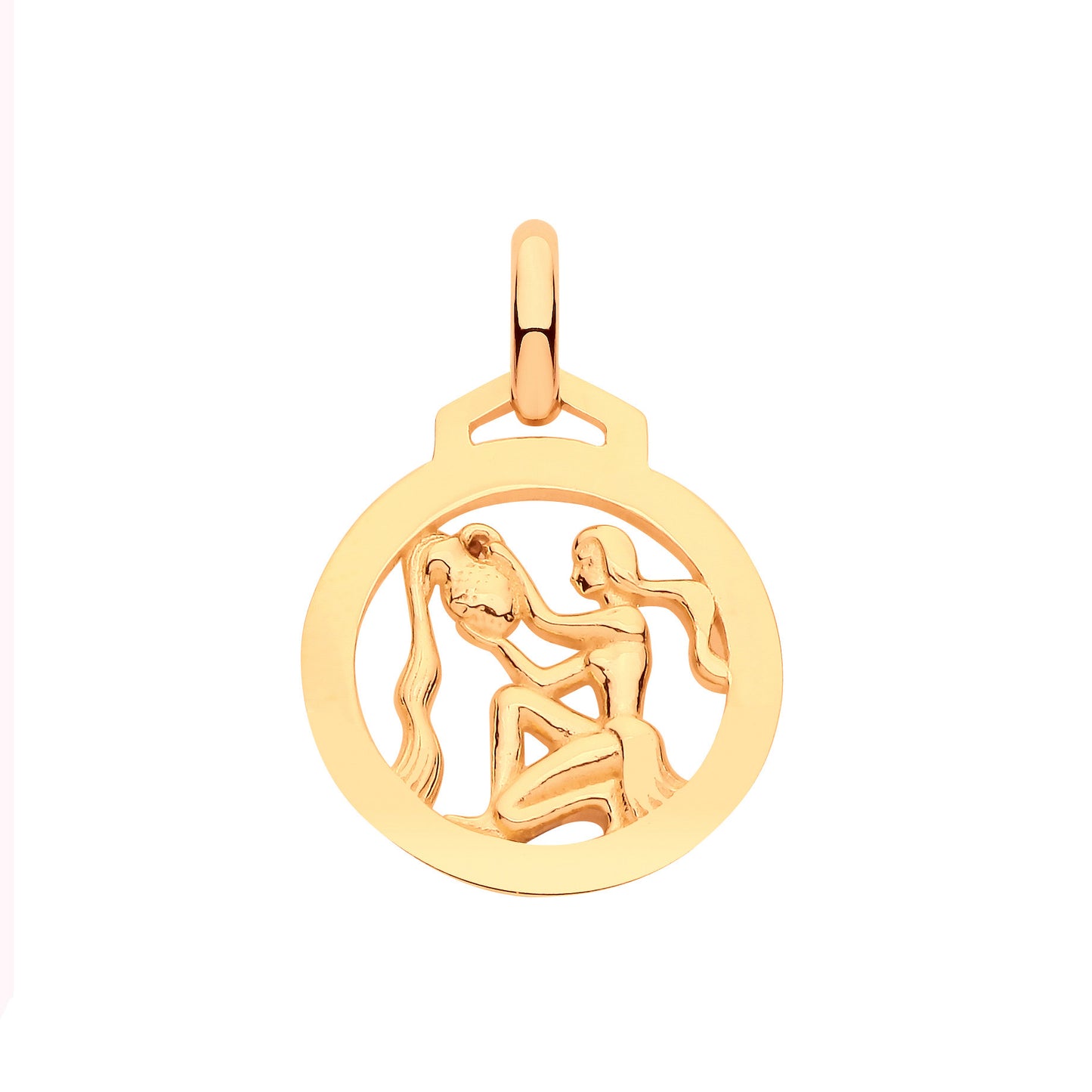 Gold zodiac sign pendant necklace featuring intricate Aquarius design for astrological jewelry lovers