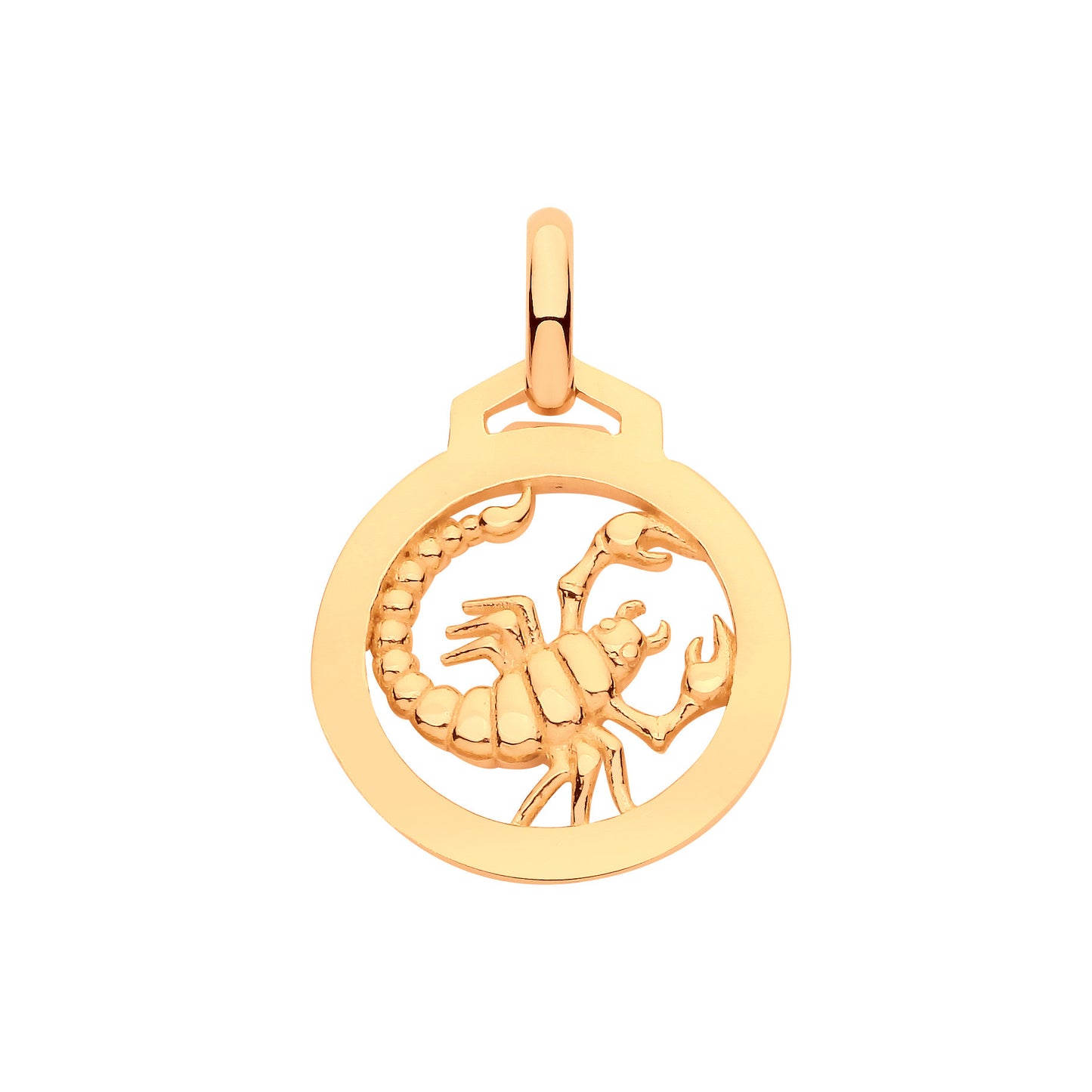 Gold zodiac sign pendant necklace featuring a scorpion design in a circular frame