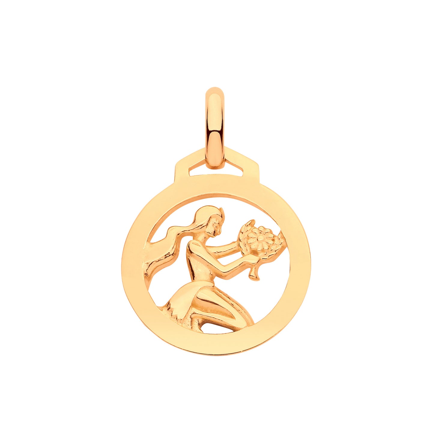 Elegant gold zodiac sign pendant necklace featuring a detailed design of a woman with flowers
