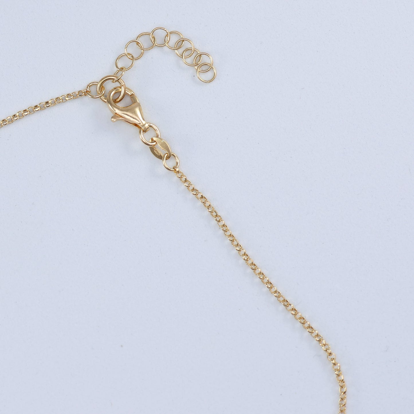 Close-up of a gold chain clasp showcasing the large ring hoop halo pendant design