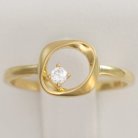 Elegant modern square ring with CZ stone in gold, featuring a unique open design