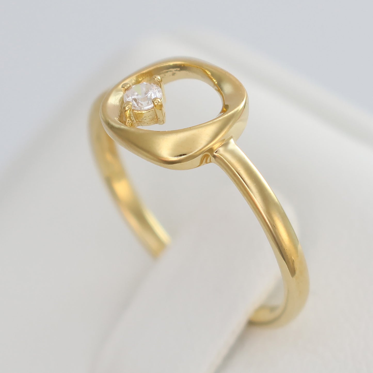 Modern square ring with CZ stone in gold finish for stylish everyday wear