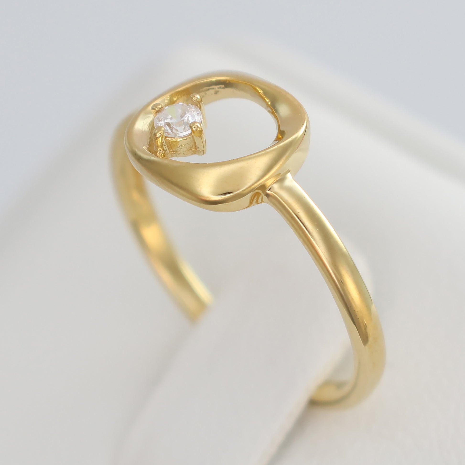 Modern square ring with CZ stone in gold finish for stylish everyday wear