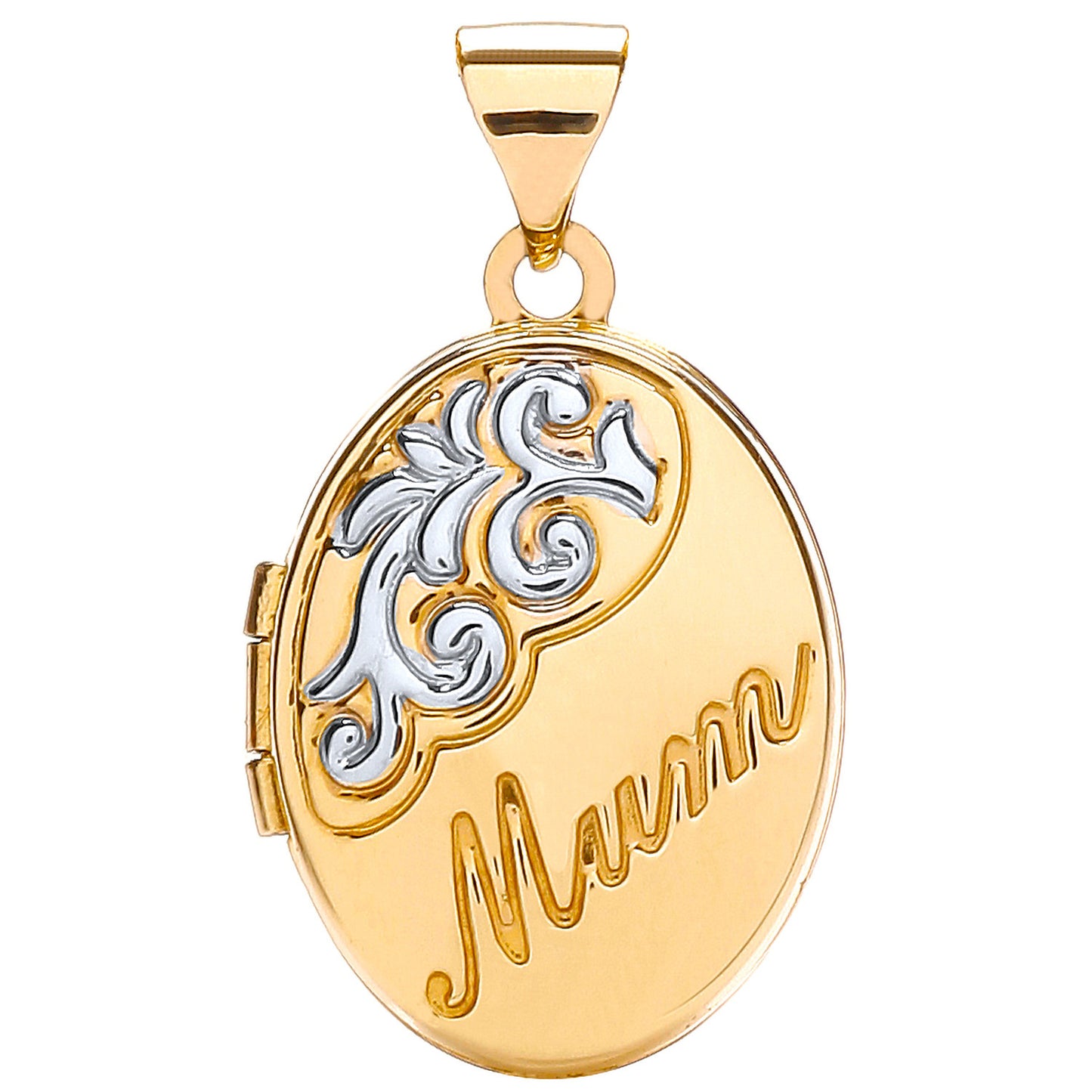 Elegant oval gold locket for mum featuring intricate design and personalized engraving
