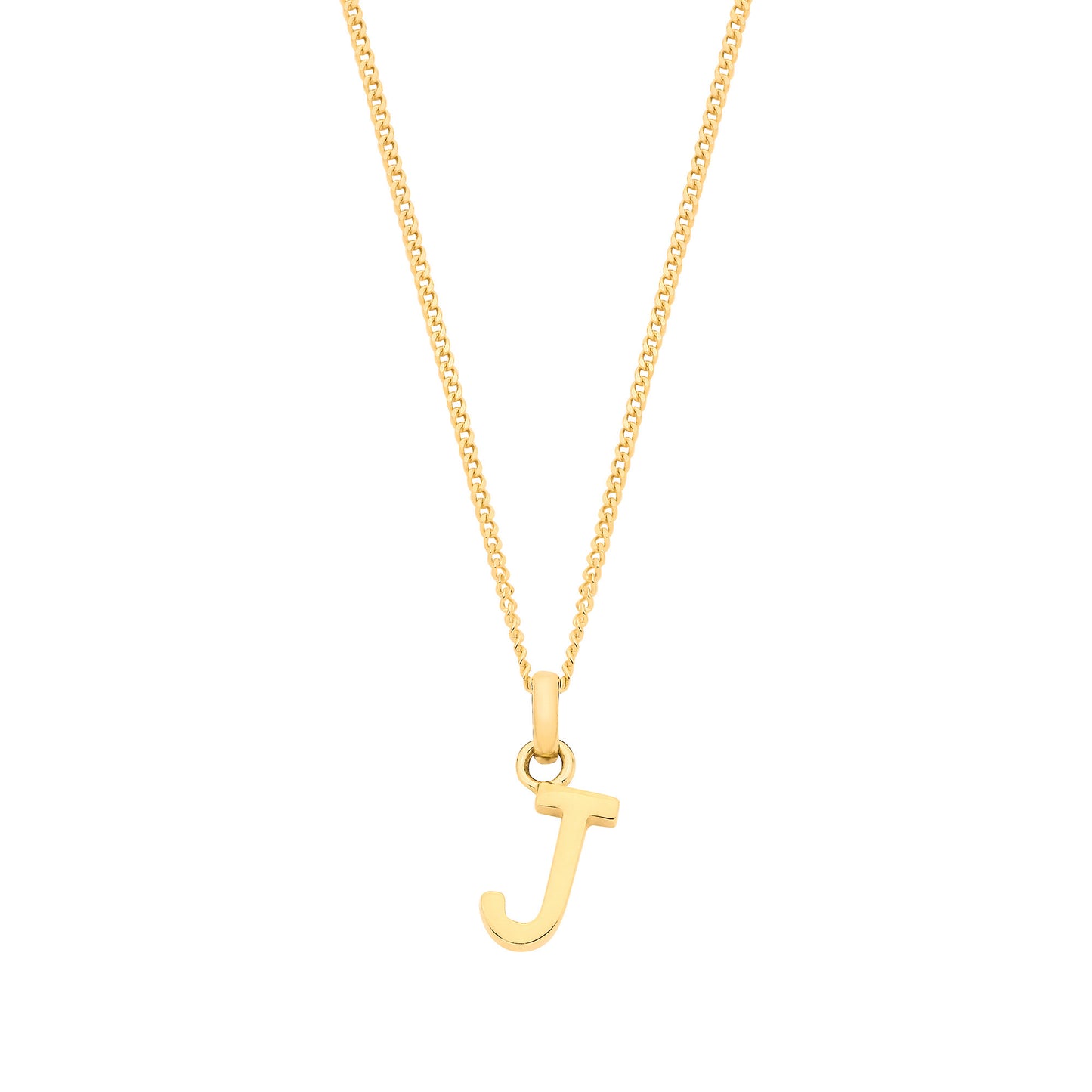 9ct gold initial pendant featuring a stylish letter J on a delicate chain