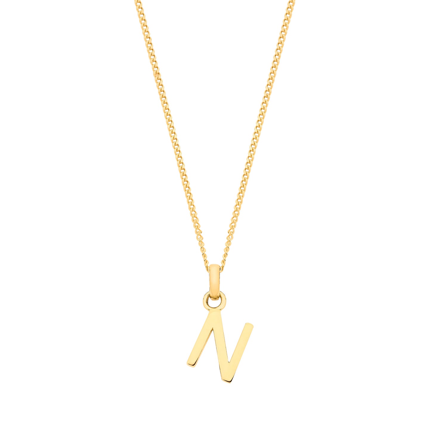 9ct gold initial pendant with a stylish letter design on a delicate chain