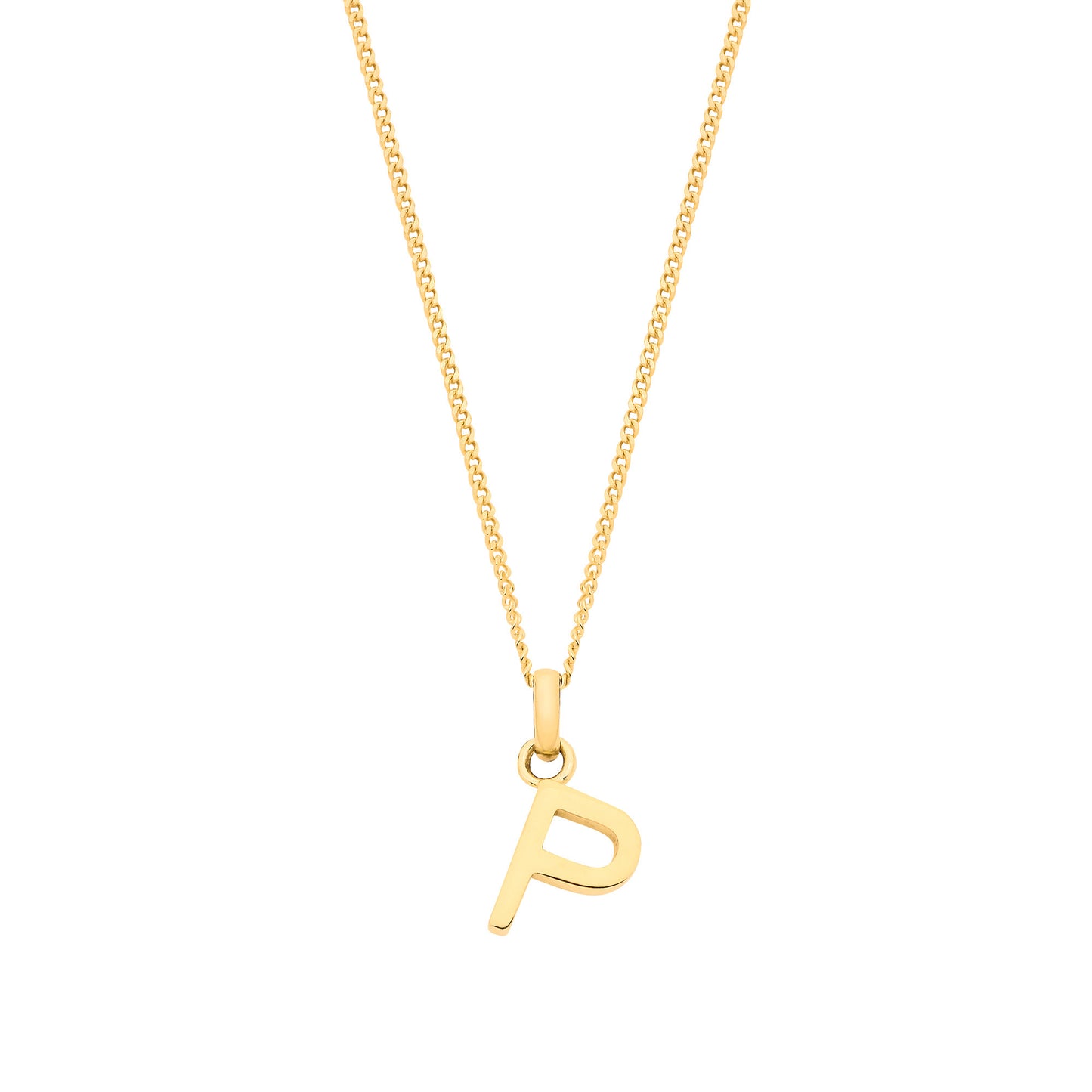 9ct gold initial pendant with letter P on a delicate gold chain for personalized style