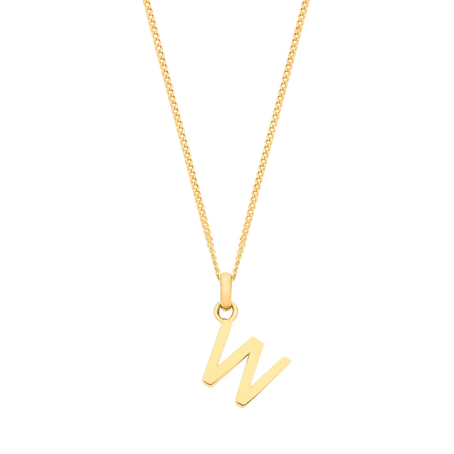 9ct gold initial pendant featuring a stylish letter W on a delicate chain