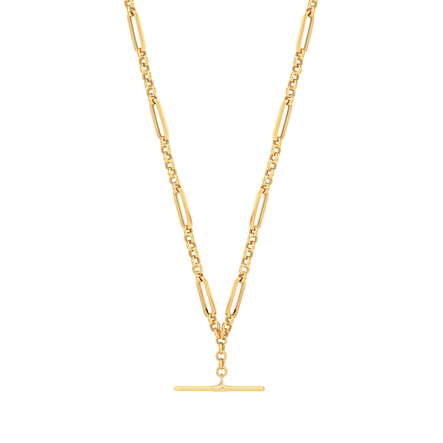 T bar 9ct Gold Figaro Necklace featuring elegant links for a stylish and timeless accessory