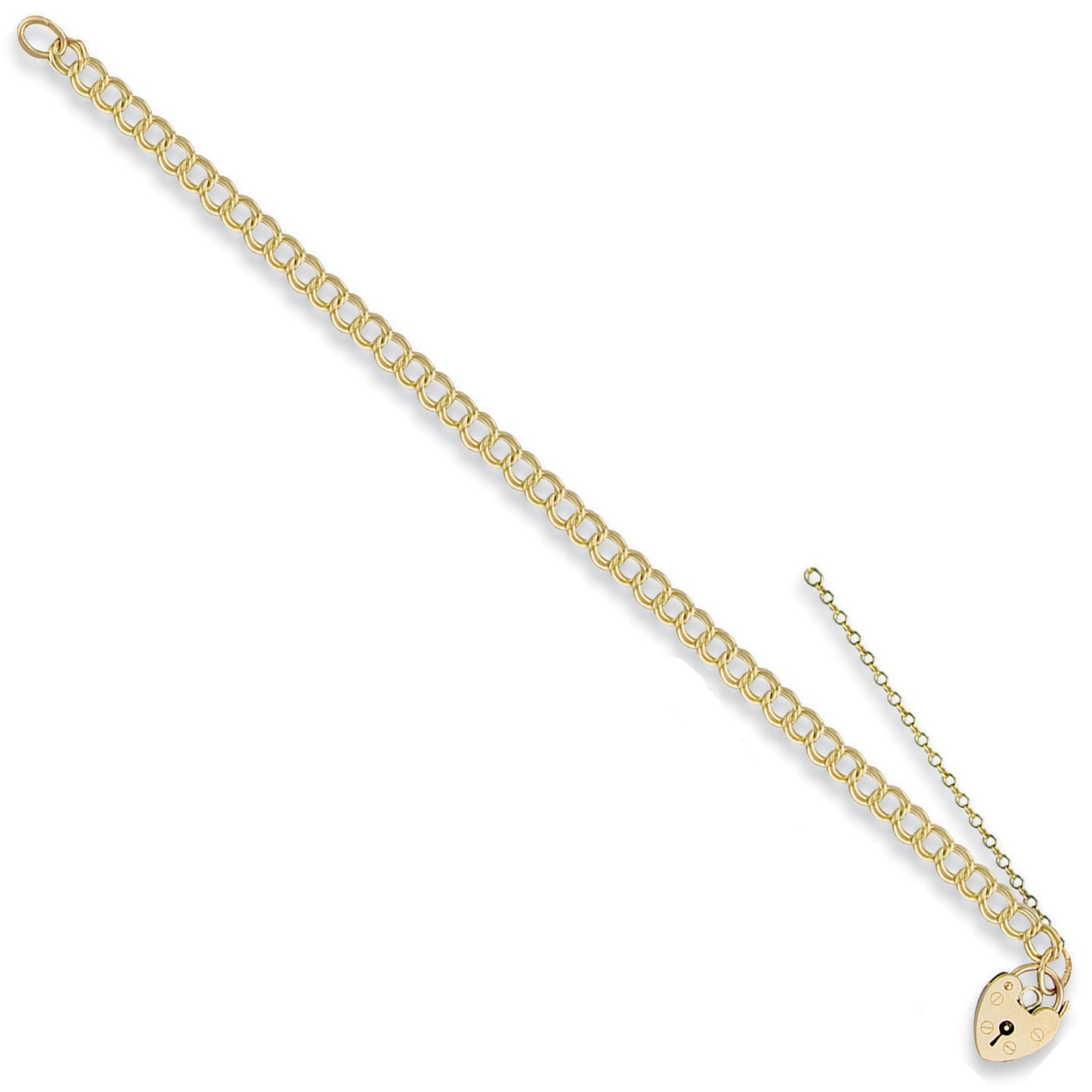 Elegant 9ct gold charm bracelet with heart-shaped clasp for a stylish accessory
