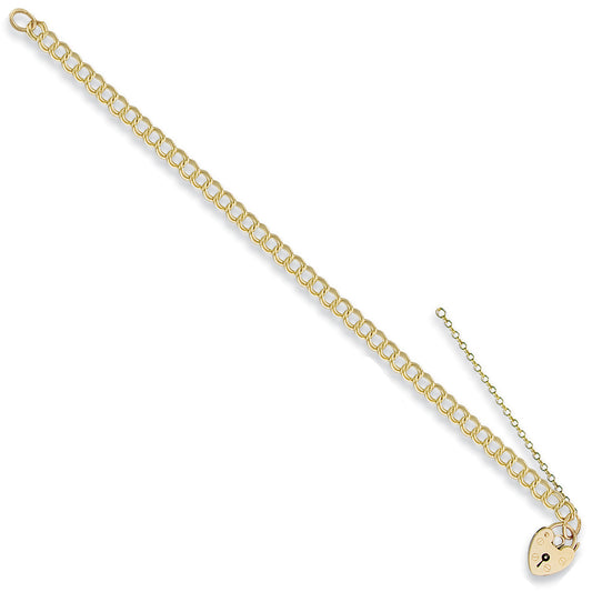 Elegant 9ct gold charm bracelet with heart-shaped clasp for a stylish accessory