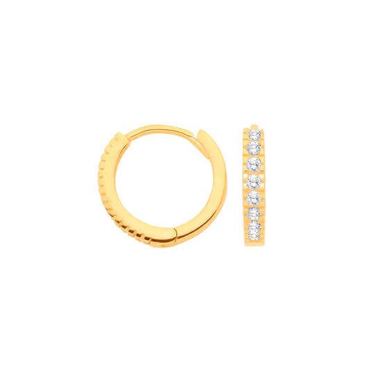 Elegant 9ct gold huggies earrings with sparkling cubic zirconia stones for a stylish look
