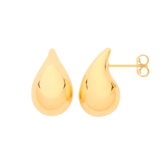 Elegant 9ct gold tear drop earrings featuring a shiny, polished finish for a sophisticated look