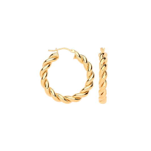 Elegant 9ct gold twist hoop earrings showcasing a classic twisted design for stylish wear