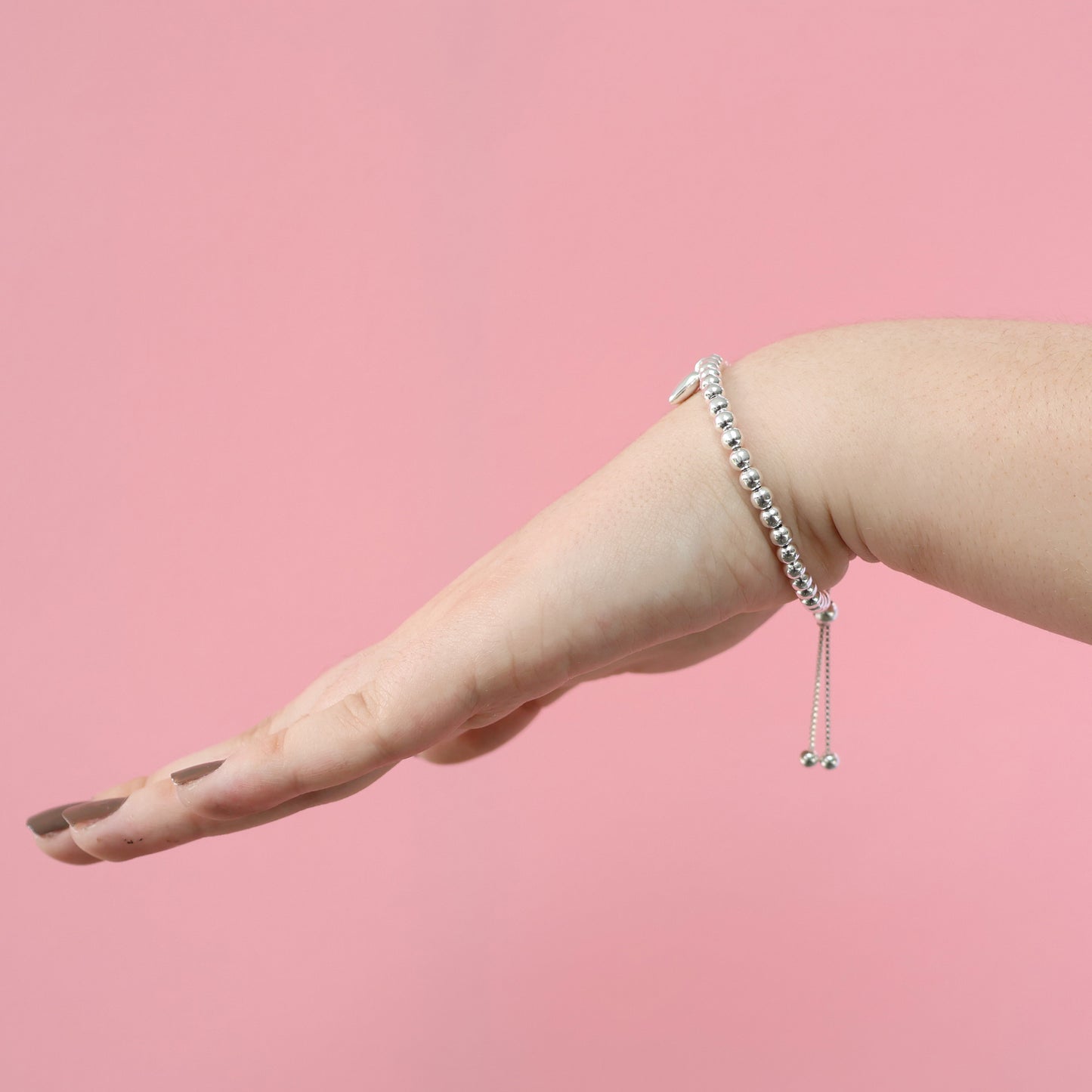 Silver Bead Bracelet with Heart Charm