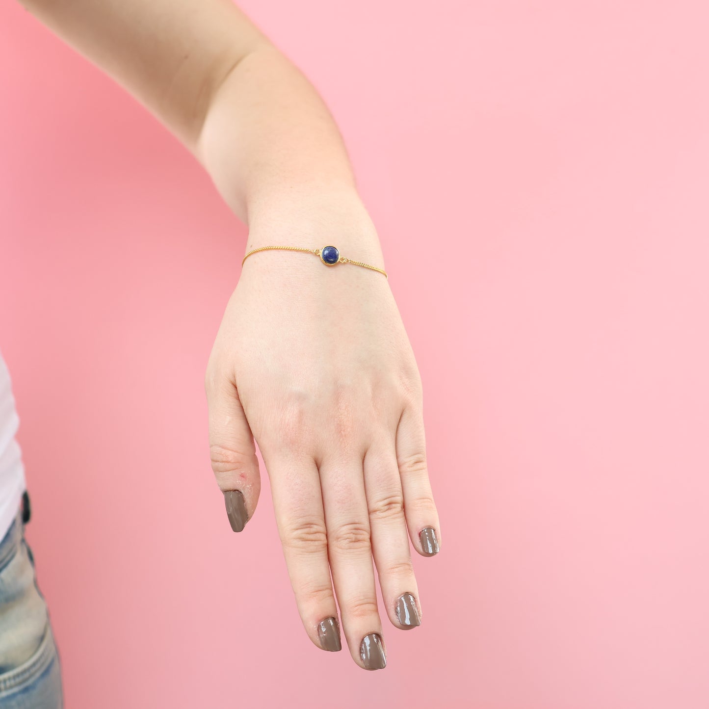 Gold Plated Silver Bracelet with Round Lapis Stone