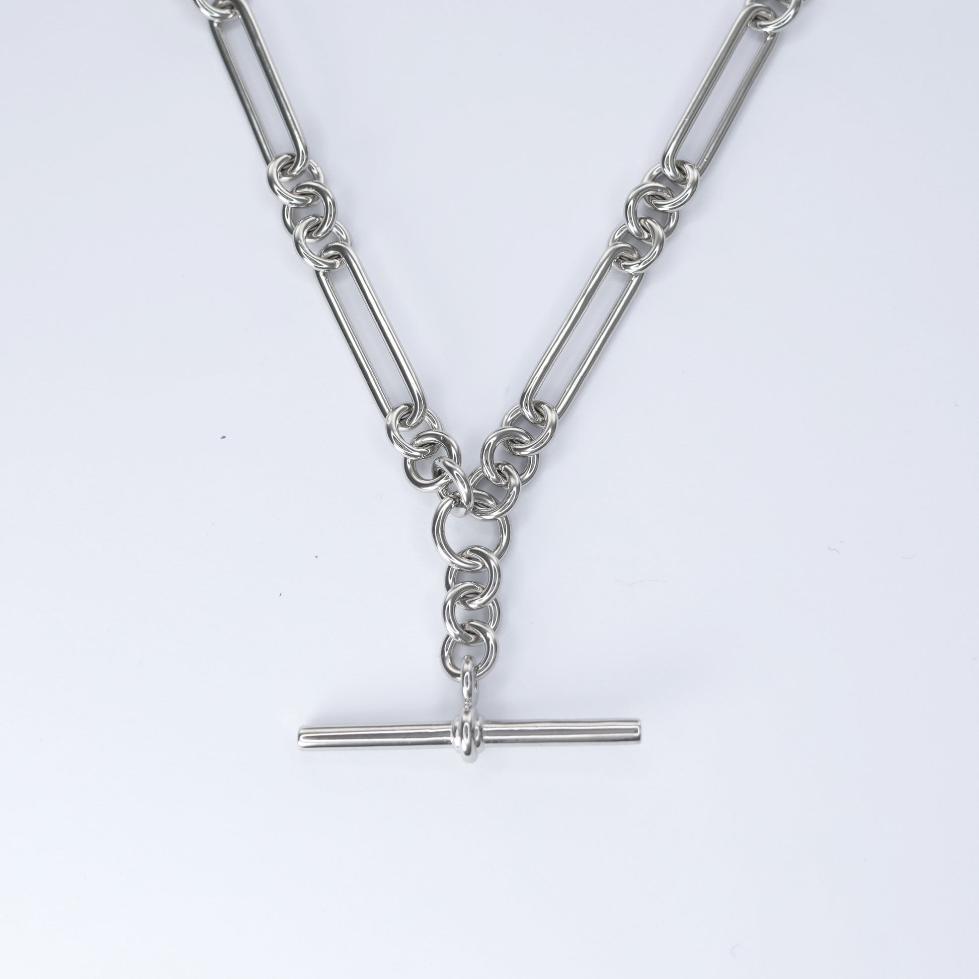 Silver Albert chain with T-Bar modern vintage style perfect for layering or standalone fashion