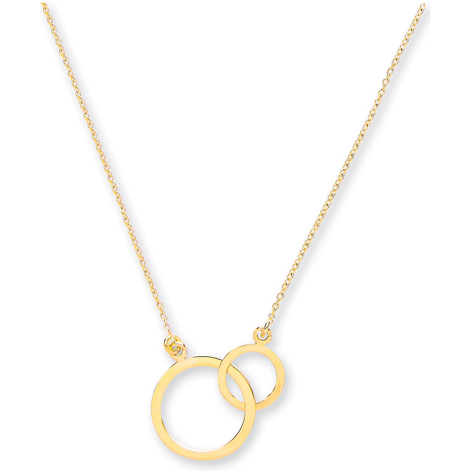 Elegant gold circle pendant necklace featuring interlocking circles on a delicate chain