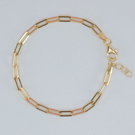 Gold plated paperclip bracelet with alternating gold and rose gold links for stylish accessories