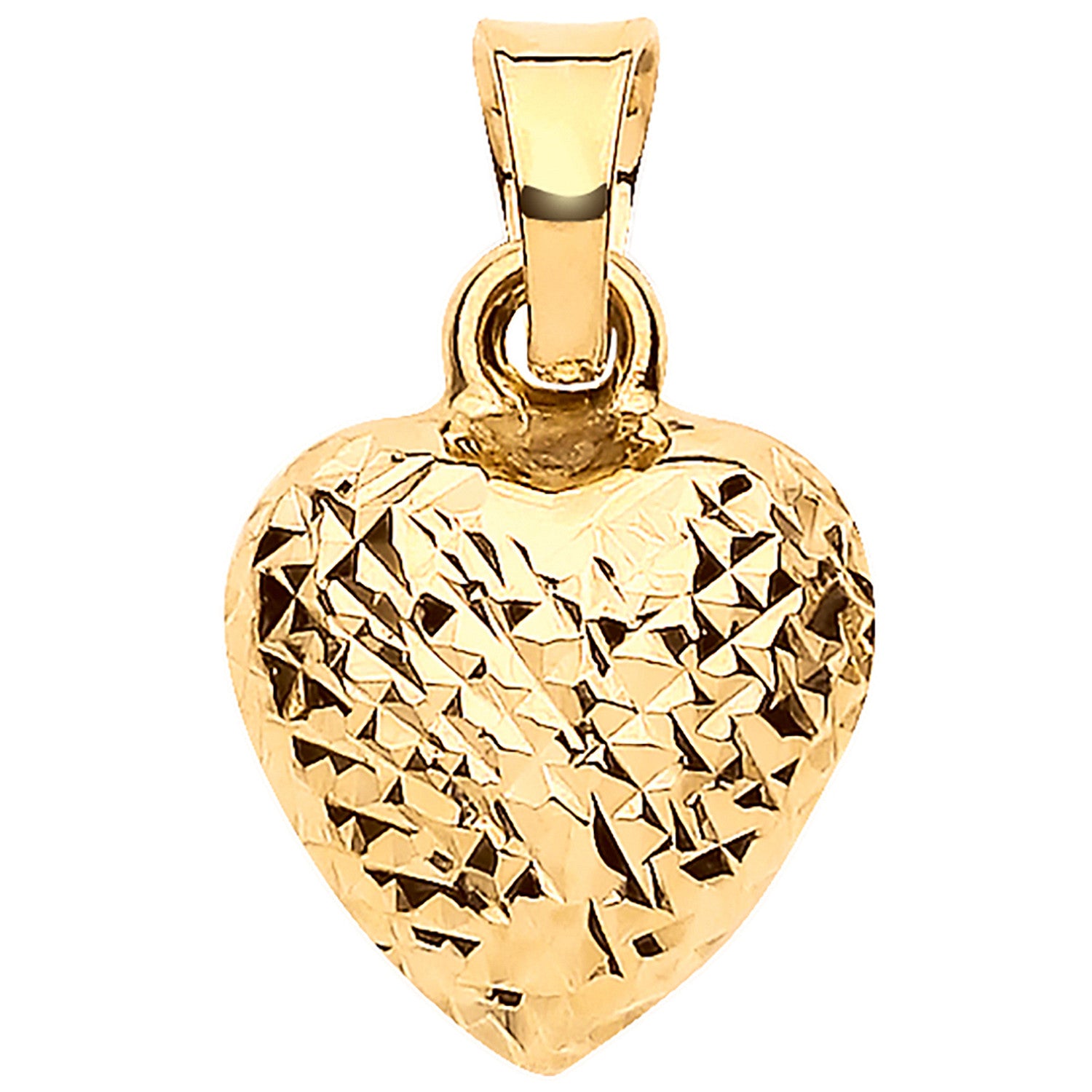 9ct gold heart pendant with a glossy finish and textured design for elegant jewelry styling