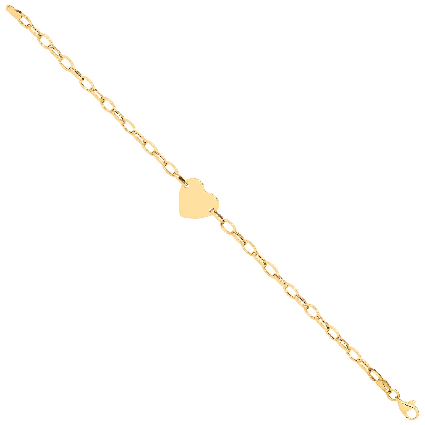 Ladies gold belcher bracelet with heart charm, ideal for everyday wear and special occasions