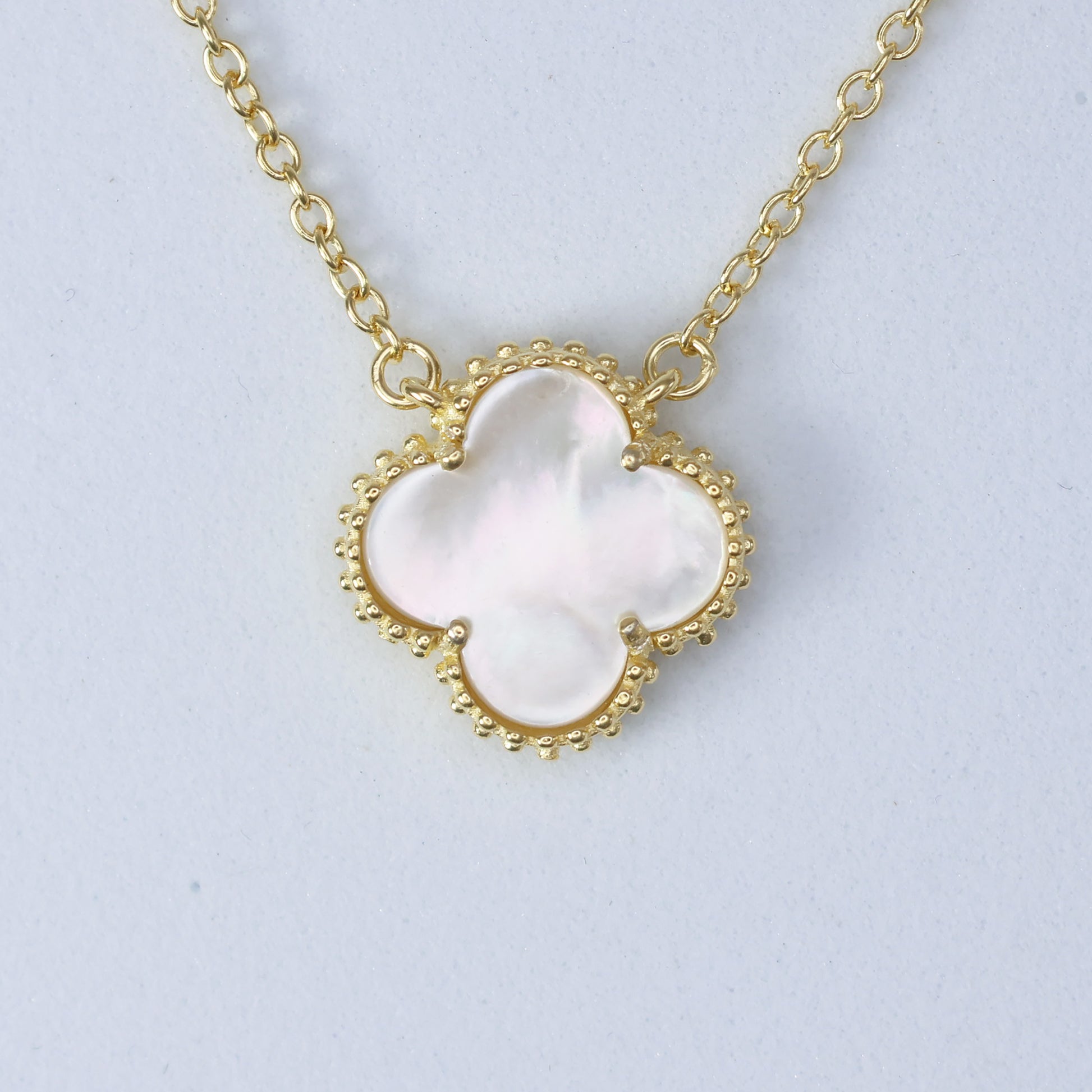 Elegant Mother of Pearl Clover Necklace with a delicate gold chain for a stylish look