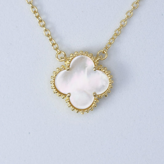 Elegant Mother of Pearl Clover Necklace with a delicate gold chain for a stylish look