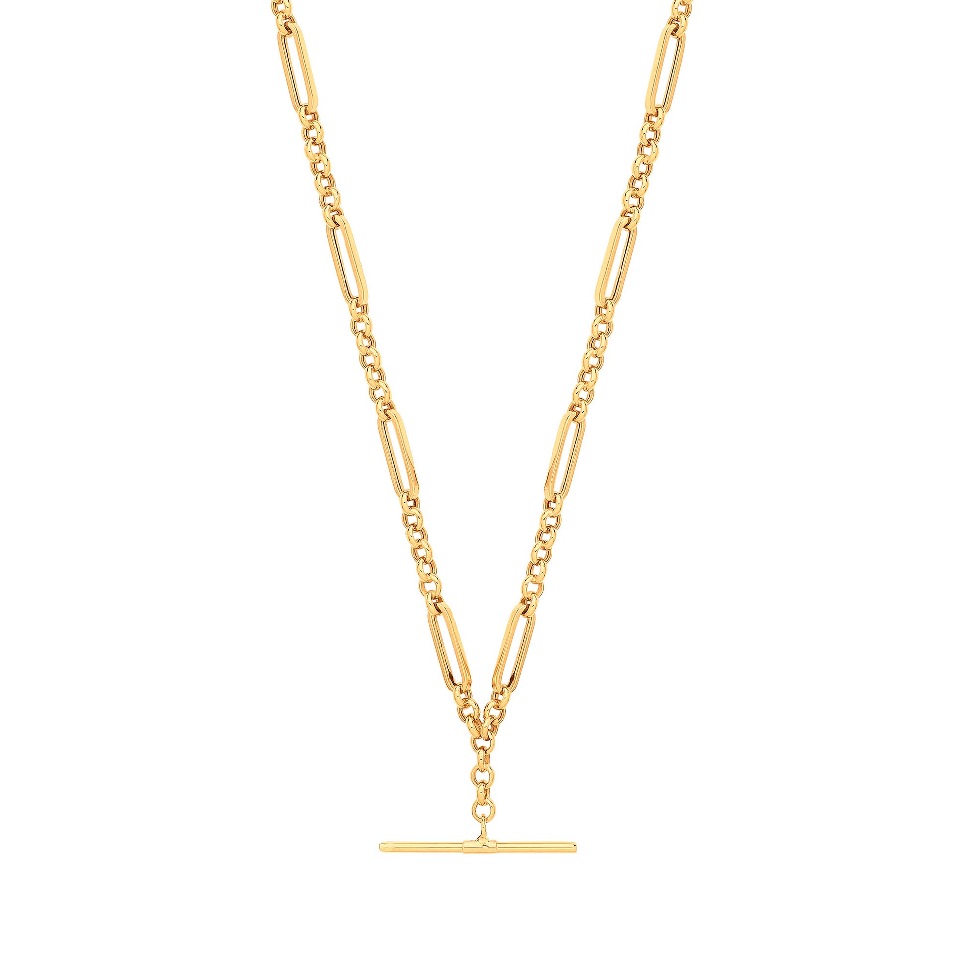 T bar 9ct Gold Figaro Necklace featuring elegant links for a stylish and timeless accessory